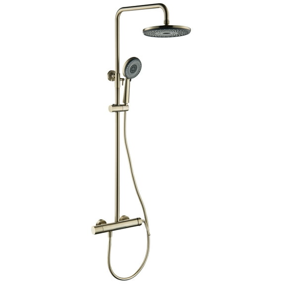 Brushed Gold Exposed Shower System with Tub Spout, Three Functional Shower Faucet Set with Brass Rough-in Valve