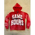 thumbnail image 1 of Sudadera con capucha pesada estilo hip-hop callejero con parche estampado de letras retro americano cárdigan diseño chaqueta de calle alta, 1 of 5