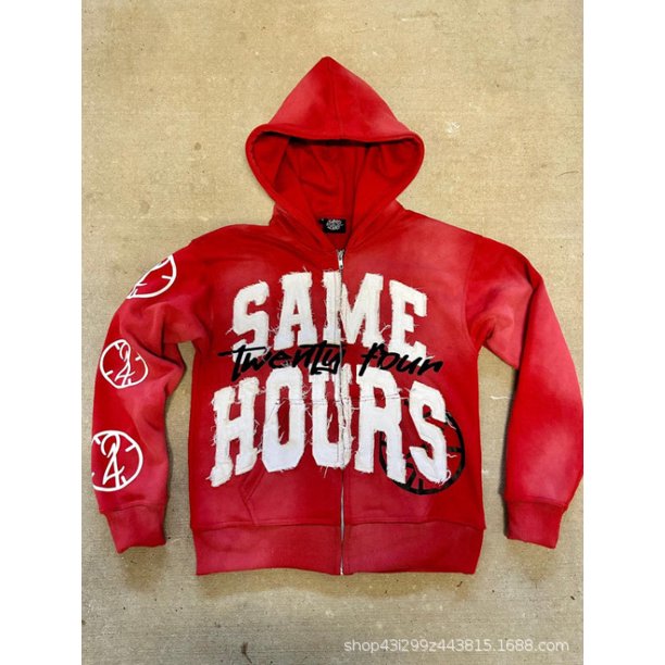 Sudadera con capucha pesada estilo hip-hop callejero con parche estampado de letras retro americano cárdigan diseño chaqueta de calle alta