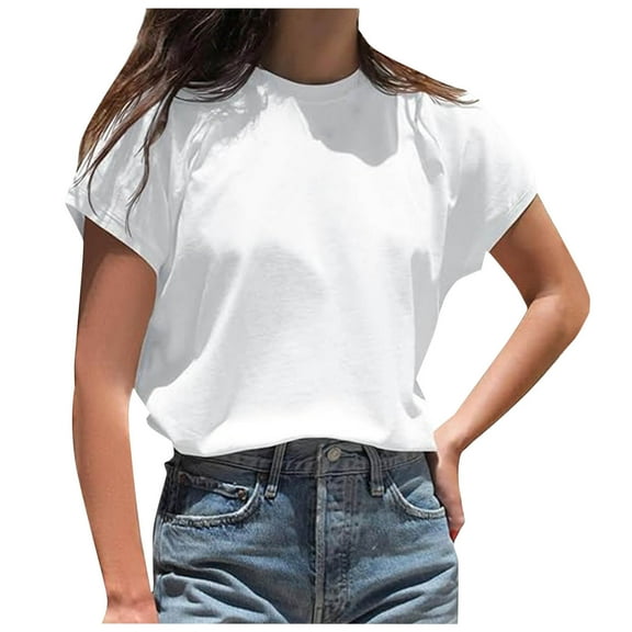 Olyvenn Womens Summer Cap Sleeve T-Shirts Casual Loose Fit Tunic Tops 2025 Trendy Y2K Tees Crew Neck Tee Shirts White XL