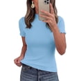 thumbnail image 4 of PRETTYGARDEN Short Sleeve T Shirts for Women Summer Clothes Casual Spring Tops Ruffle Mock Neck Ribbed Fitted Basic Tees, 4 of 9