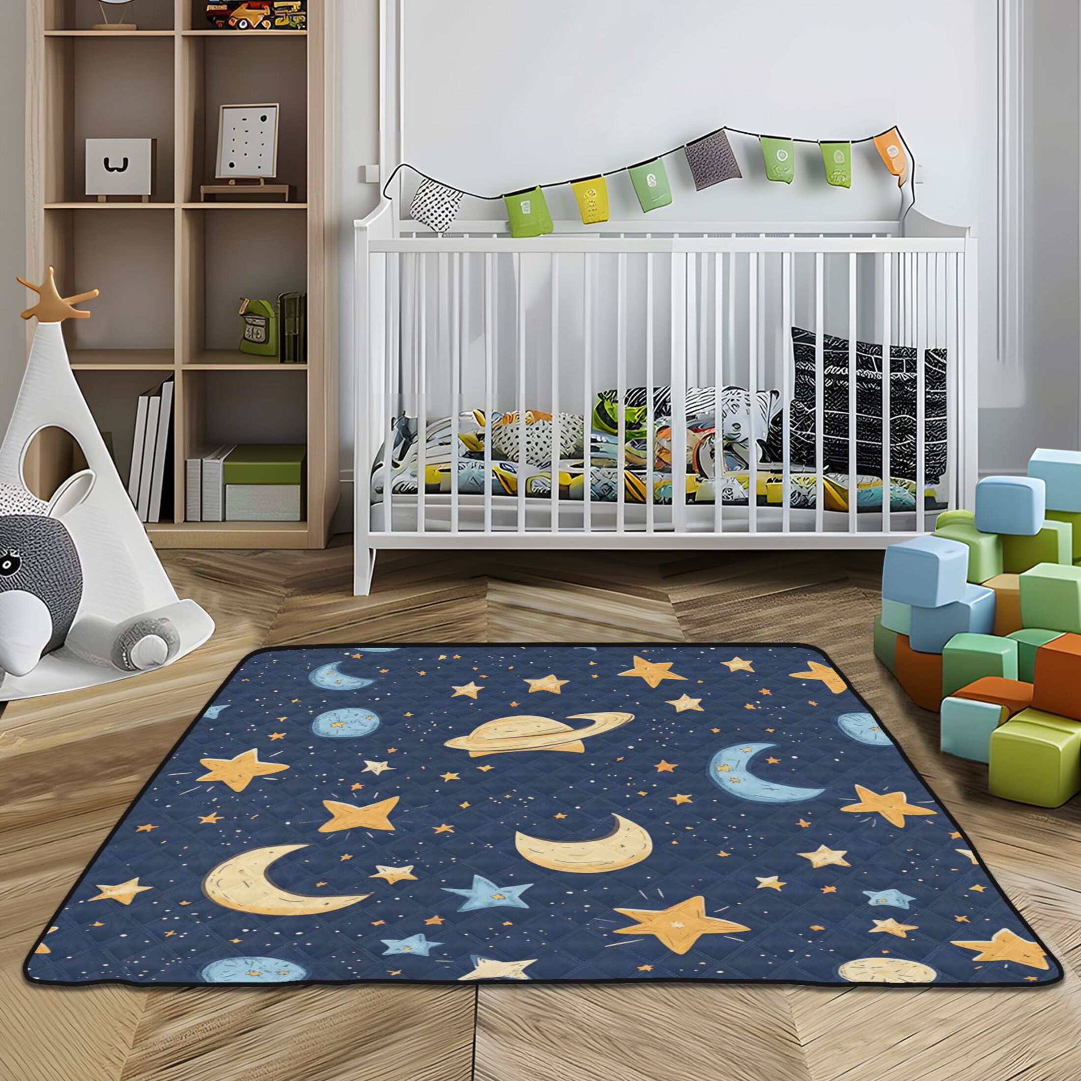 WOBOGO Cartoon Starry Sky Baby Playmats Extra Large Waterproof Rollable Activity Pads for Toddlers 50×50inch