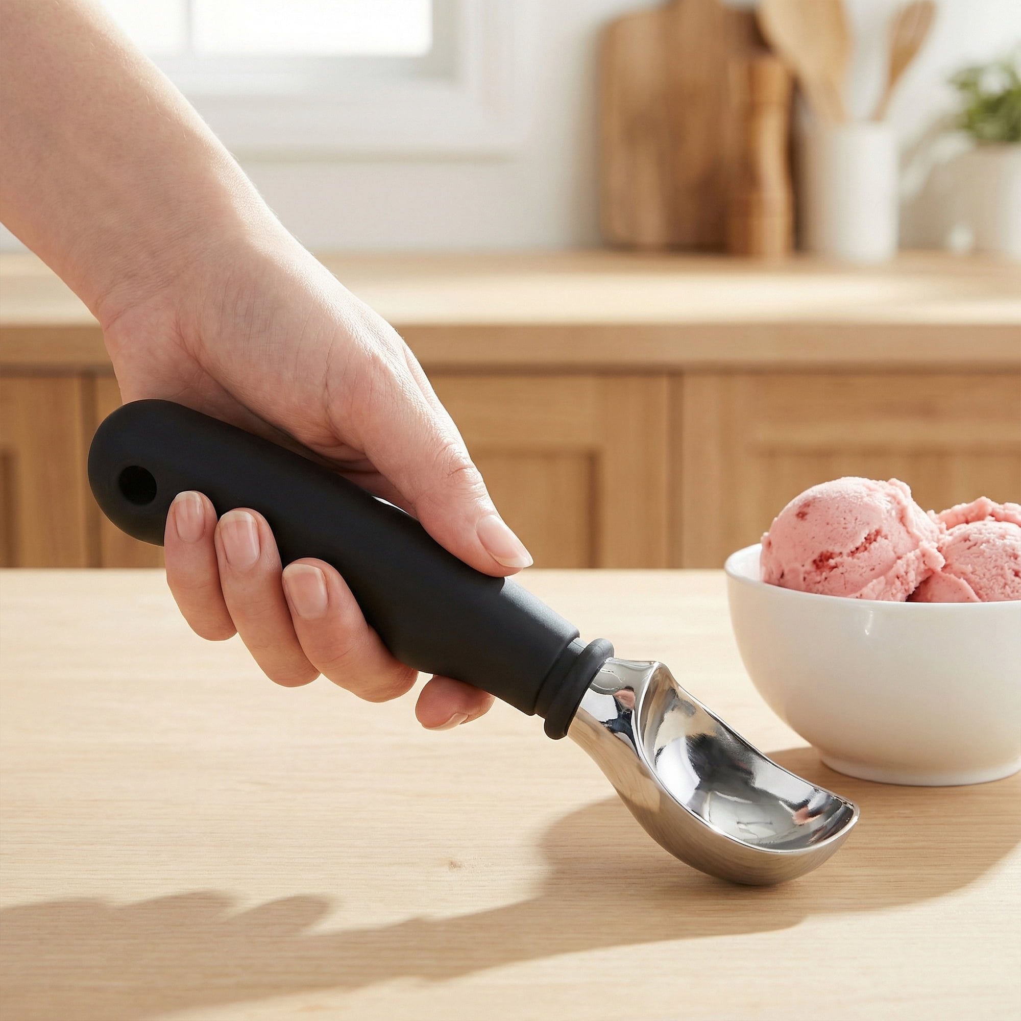 Unique Bargains Good-Quality Stainless Steel Ice Cream Scoop with Handle Black 7in