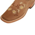 thumbnail image 3 of Women’s Short Ankle Brown Leather Boot, Floral Ankle Bootie, Low Heel, 3 of 4