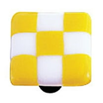 Hot Knobs HK7002-KA Sunflower Yellow & White Squares Glass Cabinet Knob - Aluminum Post