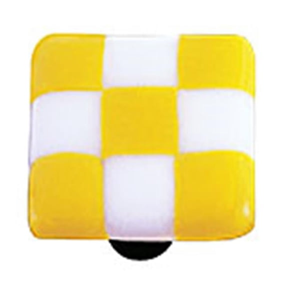 Hot Knobs HK7002-KA Sunflower Yellow & White Squares Glass Cabinet Knob - Aluminum Post
