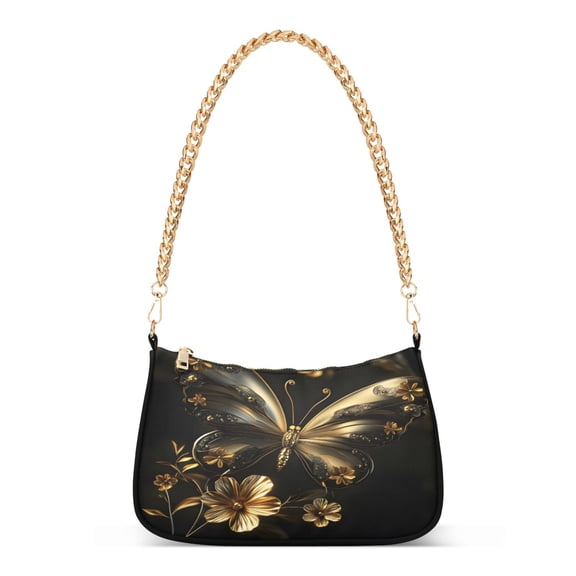 ALAZA 3d Golden Butterfly Women's Chain Shoulder Bag Hobo Handbag Tote Crossbody Purse