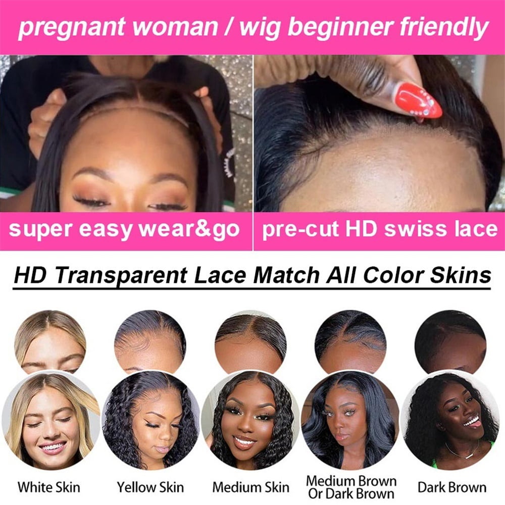 Water Wave Glueless Wig 180% Density Pre-Plucked Curly Human Hair Wigs for Women