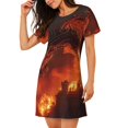 thumbnail image 2 of Easygdp Fiery Dragons Castle Attack Camisón de manga corta para mujer, informal, estampado, 2 of 6