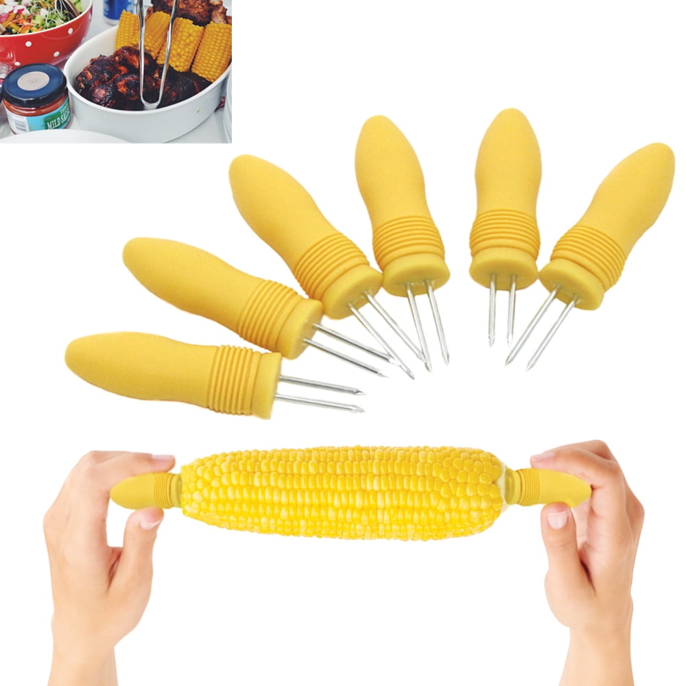 6 Jumbo Corn On The Cob Holders Skewers Stainless Steel Prongs Kitchen