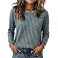 thumbnail image 6 of Sheghy Cute Hoodies All Cotton Women's Fashion Casual Solid Color Round Neck Top Winter Sleeves Long Sleeve Blouses Shirt Light Blue M, 6 of 8