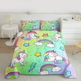 thumbnail image 2 of Manfei Kawaii Unicorn Bedding Comforter Set,Cute Rainbow Lightning Pattern Twin Comforter Sets,Yellow Green Purple Ombre Bedding Set For Girls Teens,Breathable Home Decor Reversible,2 Pieces, 2 of 8