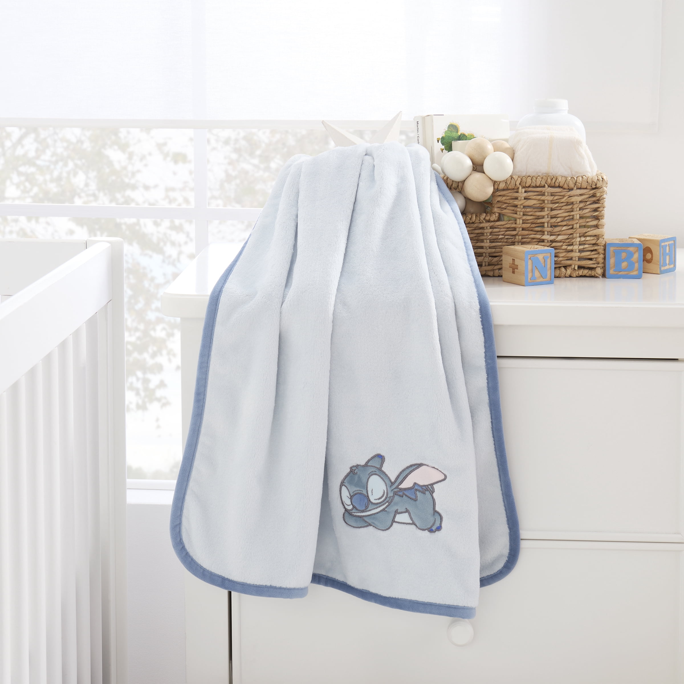 Stitch Appliqued Baby Blanket, Blue, Infant Boy
