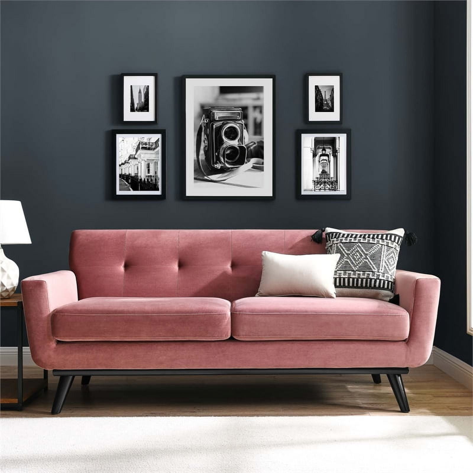 Modway Engage Modern Tufted Back Performance Velvet Loveseat in Dusty Rose
