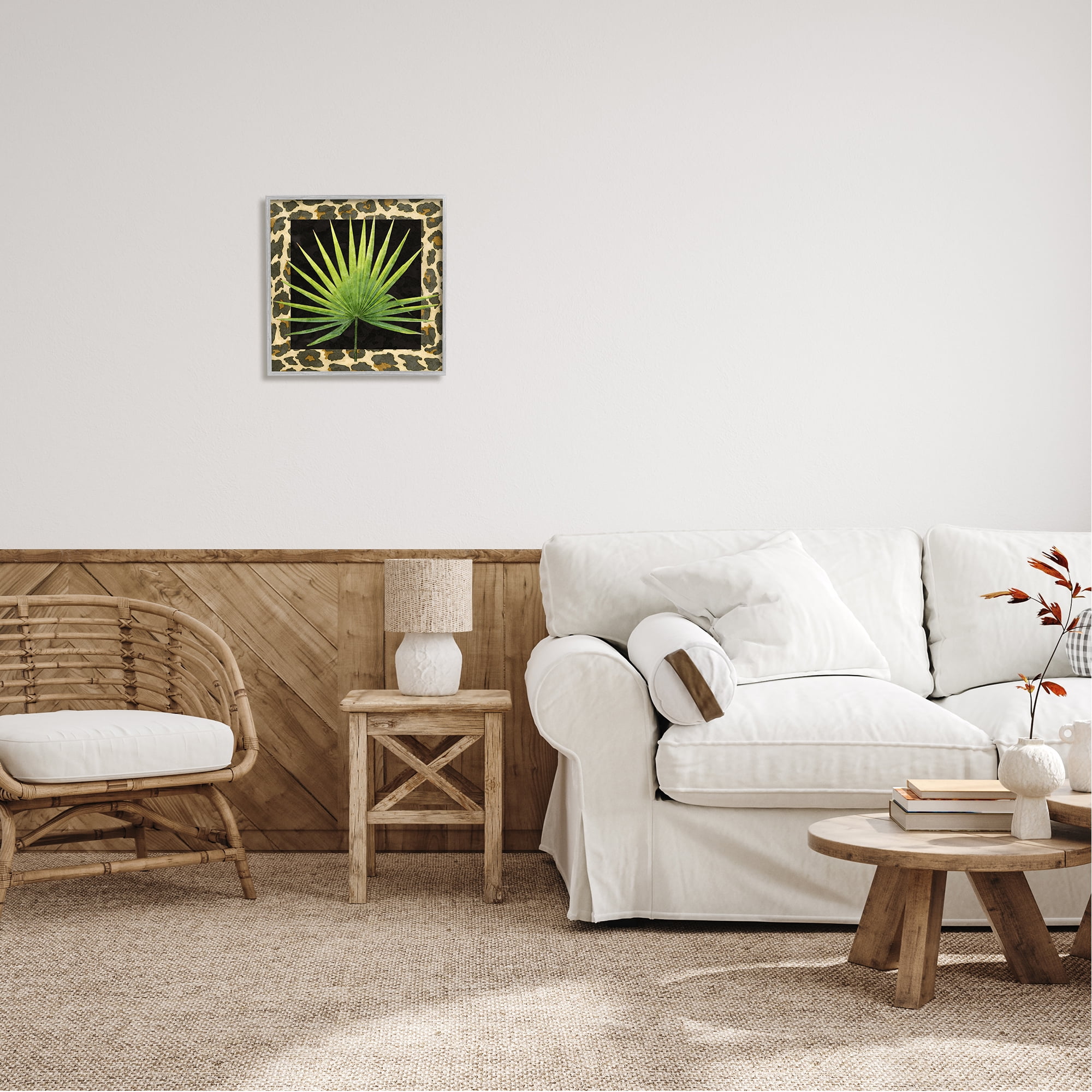 Stupell Industries Leopard Pattern Leaf Botanical & Floral Painting Gray Framed Art Print Wall Art, 17 x 17