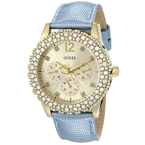 GUESS - Women's U0336L6 Multi-Function Gold-Tone Blue Strap Watch 