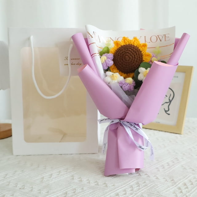 Handmade Crochet Sunflower Bouquet Elegant Gradient Yarn Flowers Romantic Faux Floral Arrangement For Wedding Home Decor