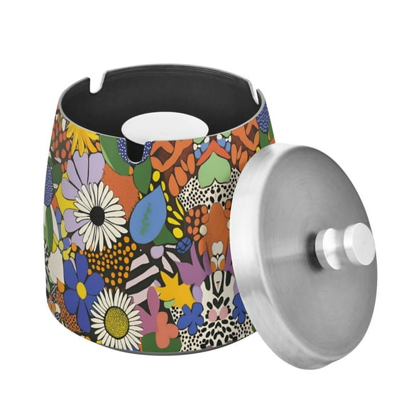 Yayeee Ashtray with Lid for Cigarette Smokeless Stainless Steel Home Ash Holder, Blue Floral
