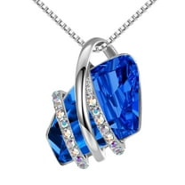 Leafael Wish Stone Pendant Necklace with Sapphire Blue Birthstone Crystal for September, 18K Rose Gold Plated, 18"   2" Chain