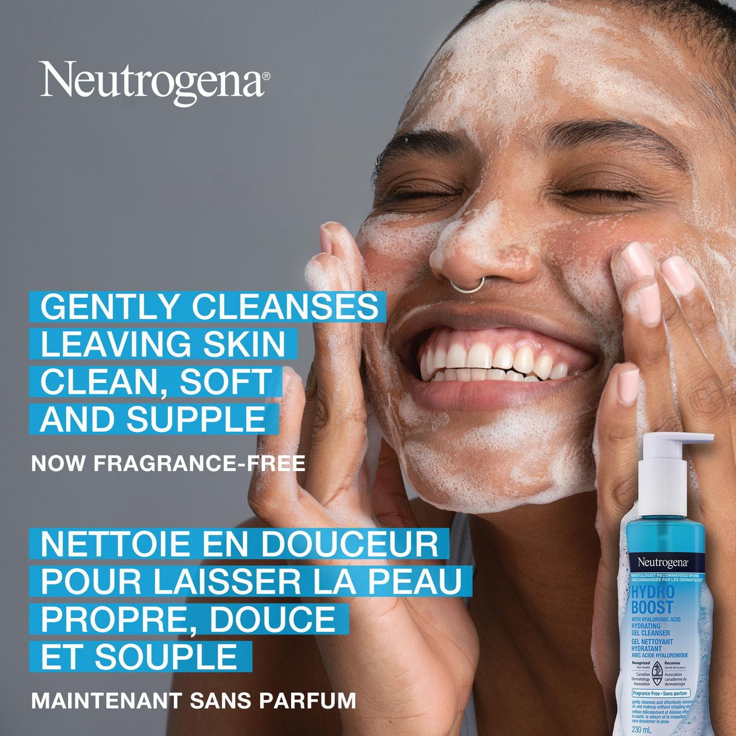 Neutrogena Hydro Boost Fragrance-Free Hydrating Cleansing Gel, Facial Cleanser, Hyaluronic Acid, Paraben Free, 230 mL