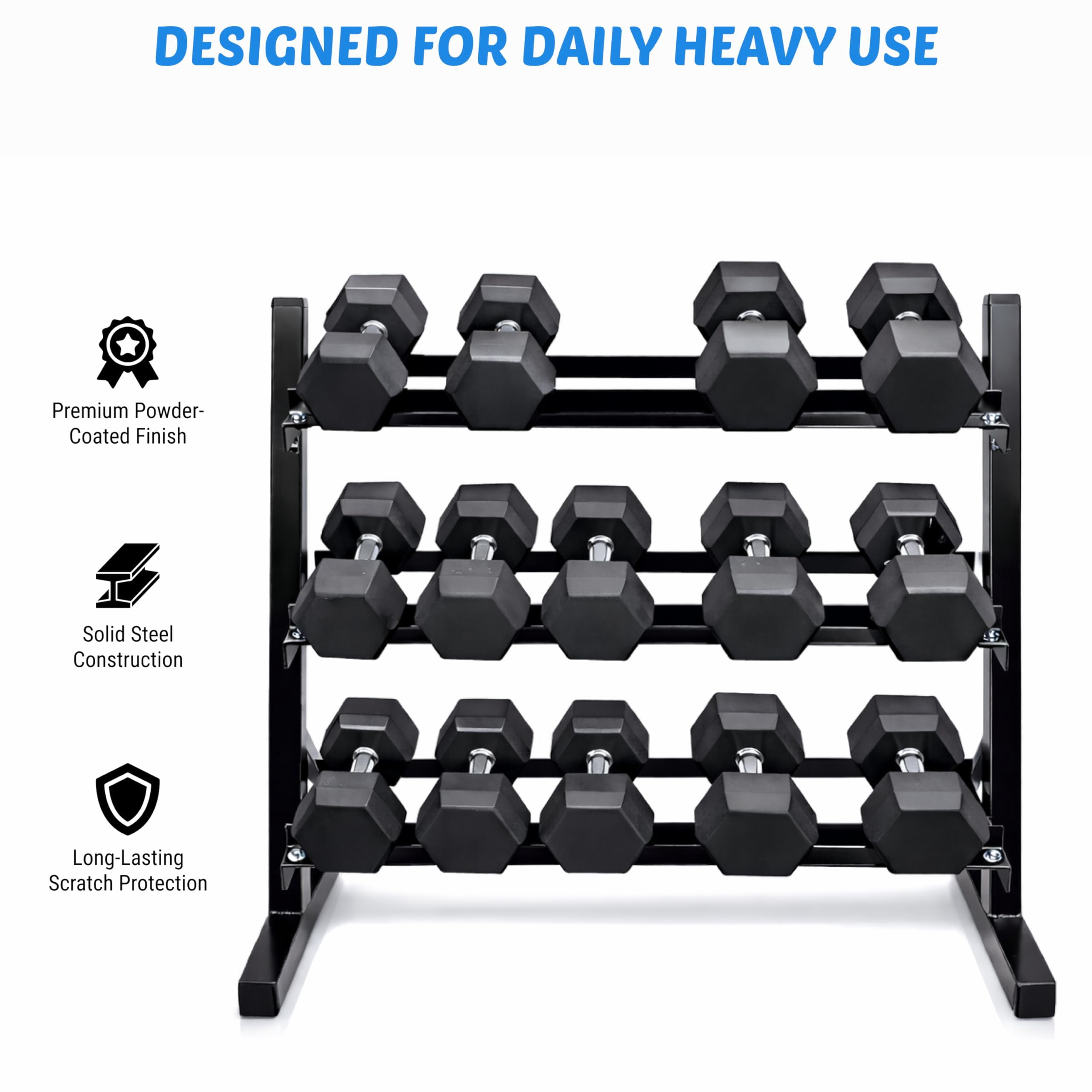 FEBTECH 3-Tier dumbbell rack, 1000 LBS adjustable dumbbell rack, Adjustable weight rack for home gym with weight storage, Heavy-Duty weight storage racks, Compact dumbell rack