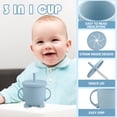 thumbnail image 7 of Lumikrypt 9 Pcs Silicone Baby Feeding Set, Baby Led Weaning Utensils, Baby Suction Bowl, Plates, Bib, Spoons Set, Sippy Cup with Straw, Baby Self Feeding Supplies Set(Grey blue), 7 of 7