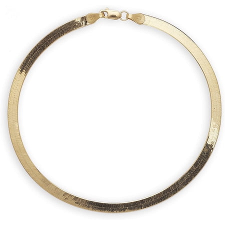 Floreo 8 Inch 10k Yellow Gold Super Flexible Silky Herringbone Chain Bracelet, 0.16” (4mm)