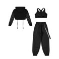 thumbnail image 4 of Yruioon Kids Girls 3 Pieces Tracksuit Set Hip Hop Dance Modern Jazz Team Stage Performance Costumes Black 14, 4 of 5