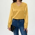 thumbnail image 5 of Otntypg Womens Silky Satin Blouses Elegant V Neck Long Sleeve Dress Shirts Business Casual Work Blouse Tops for Women Yellow XXL, 5 of 6
