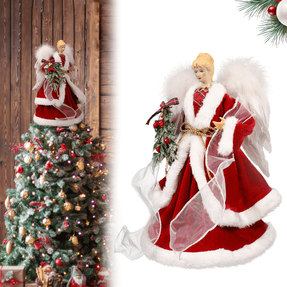 Christmas Tree Topper Angel Topper Xmas Tree Toppers Decorations Ornament with Feather Wings Plug in Angel Christmas Tree Topper for Home Holiday Party Wedding Decor