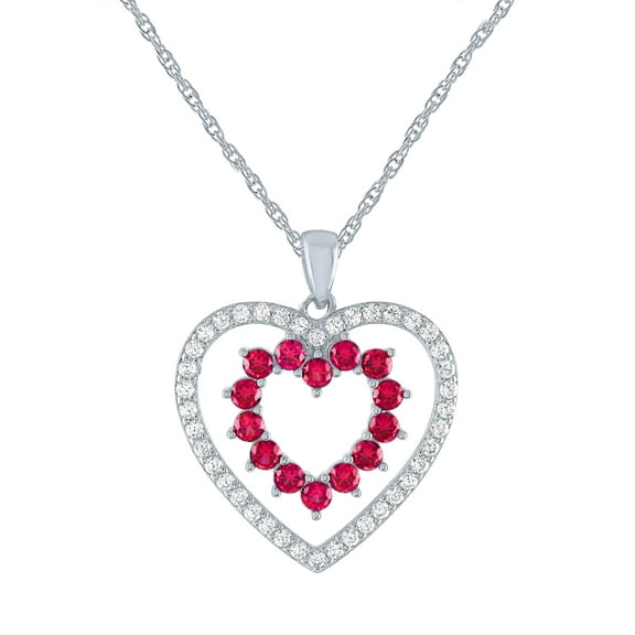 Ladies Brilliance Fine Jewelry Sterling SIlver Plated Simulated Ruby & CZ Pendant, 18"