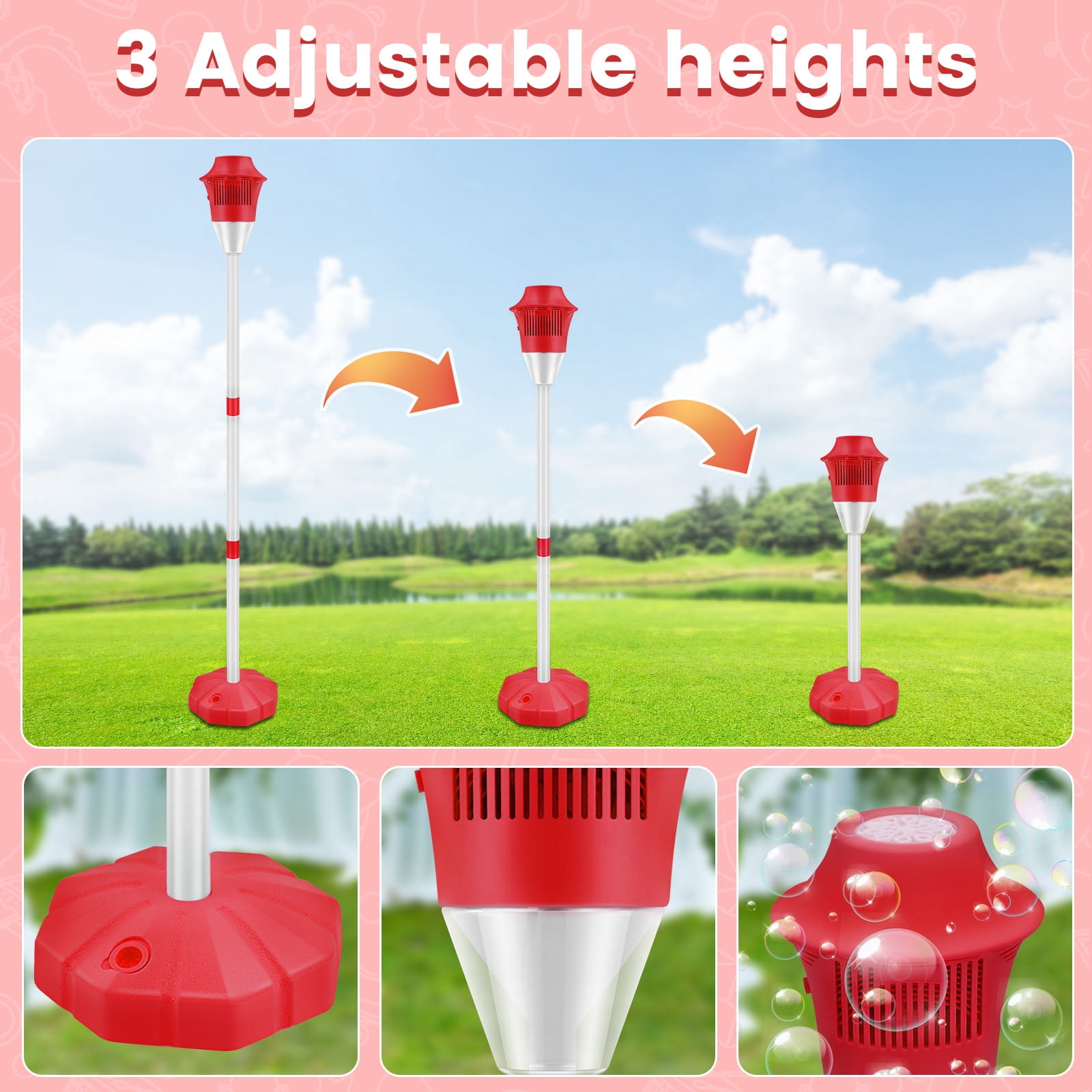 Tcwhniev Bubble Machine with Lights and Music Flexible Bubble Blower Adjustable Vertical Bubble Machine Portable Bubble Maker for Outdoor Birthday Party Wedding