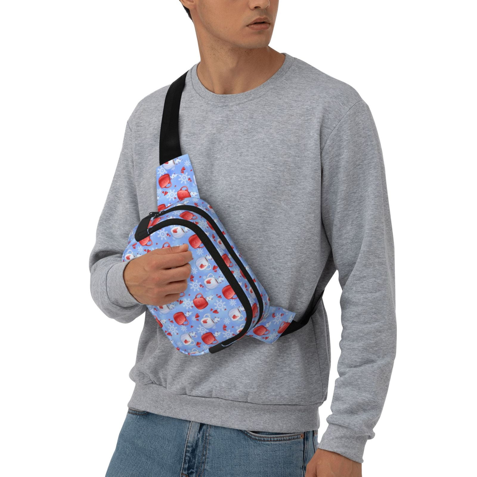 Picia coffee love cup winter Print Square Double-Layer Waist Bag Mini Adjustable Waist Belt Bag Exercise Running Travel Hiking