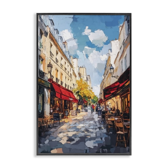 Stupell Industries Charming Paris Street Scene Black Framed Giclee Art, design by Petal Prints Design