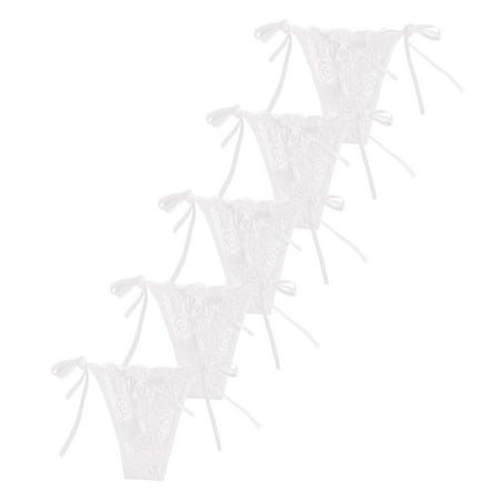 

Sexy Strappy Lace Thong for Women Low Rise V-Back Criss Cross Panties Hollowed Out G-Strings Cotton Underwear 5 Pack