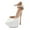 White, variant on FSJ Women Elegant High Platform Buckle Ankle Strap Pumps Pointed Closed Toe Stiletto High Heel Sexy Party Wedding Dress Shoes Size 8 Black Satin