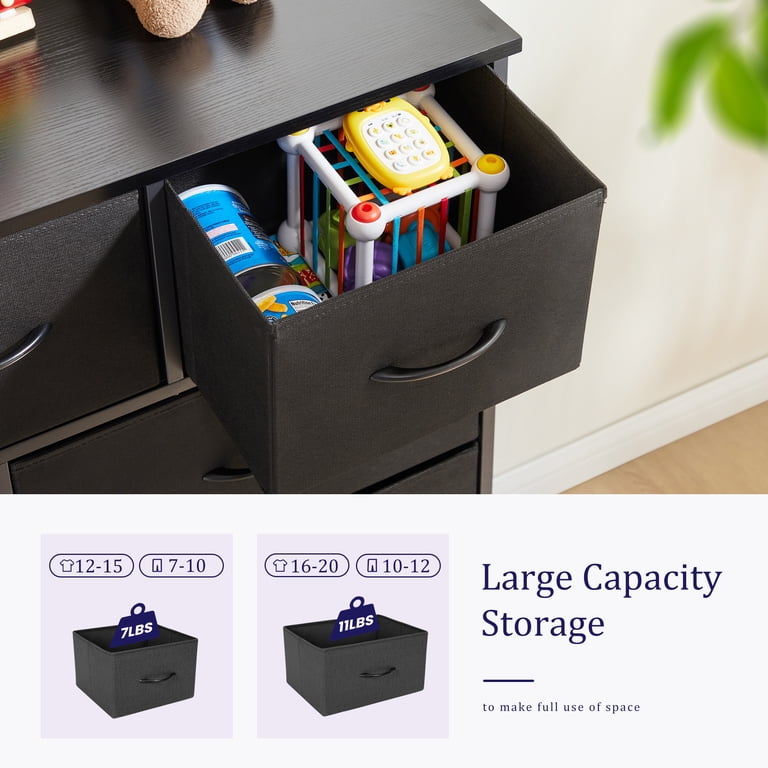 edx, 7 Drawer Dresser, Black, Fabric Storage Tower with Wood Top