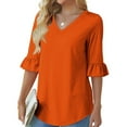 thumbnail image 4 of SHE IS Womens 3/4 Sleeve Tops, Plus Shirts for Women Orange Plus Size Tops for Women 4x-5x 3/4 Length Sleeve Womens Tops Plus Size White Basic Tees for Women, 4 of 6