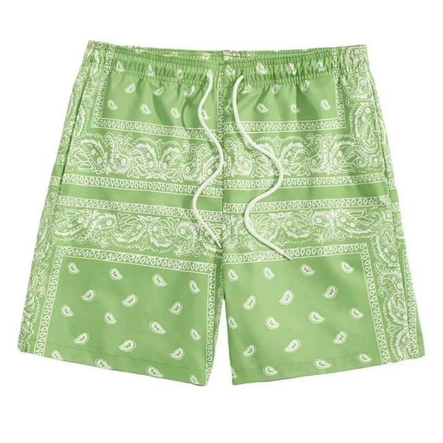 Men's Boho Drawstring Waist Paisley Print Summer Beach Swim Board Shorts Comfortable Lightweight Swimwear