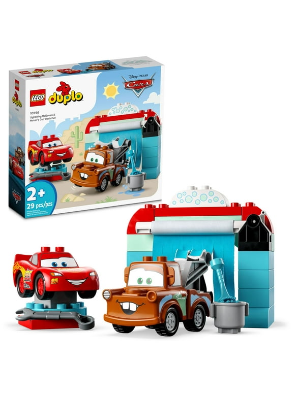 LEGO DUPLO Disney Lightning McQueen & Mater's Car Wash Fun, Toddler Toy with Two Buildable Cars, Educational STEM Toy for Preschoolers, 10996