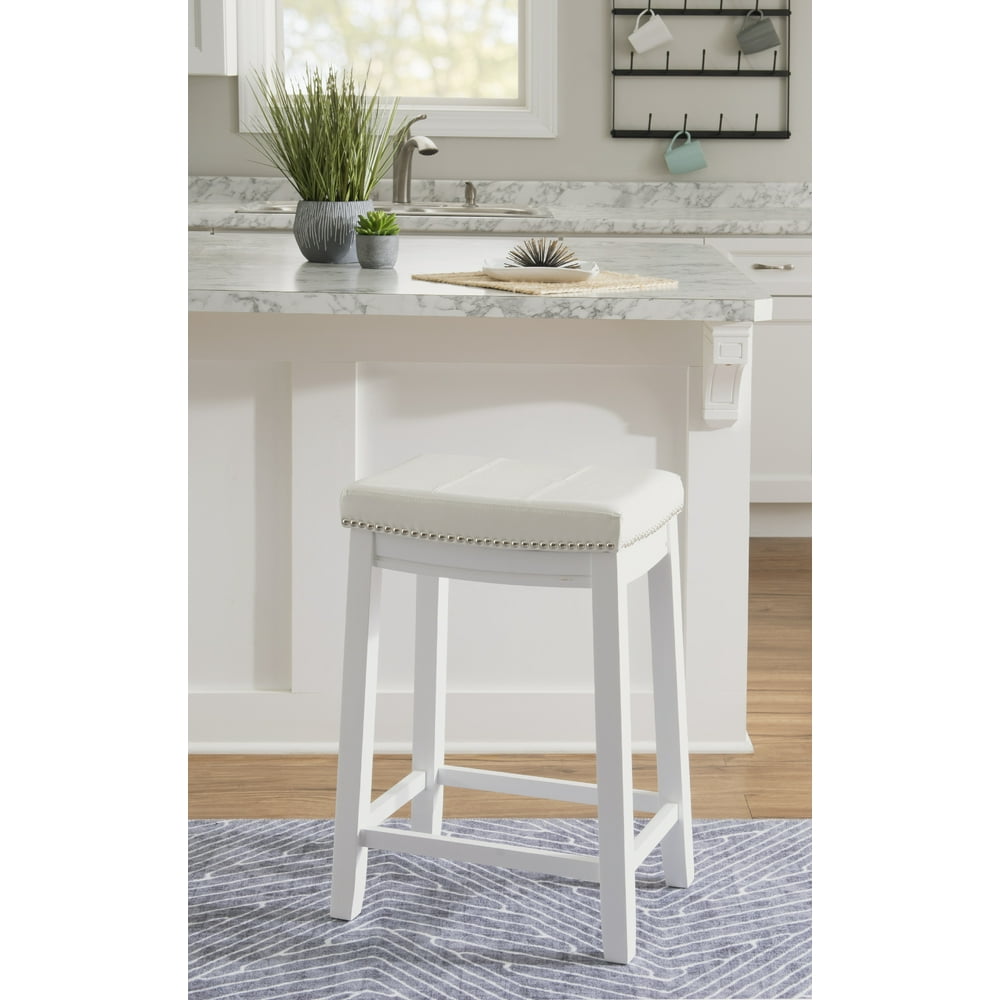 Linon Claridge 26" Backless Wood Counter Stool, White with White Faux