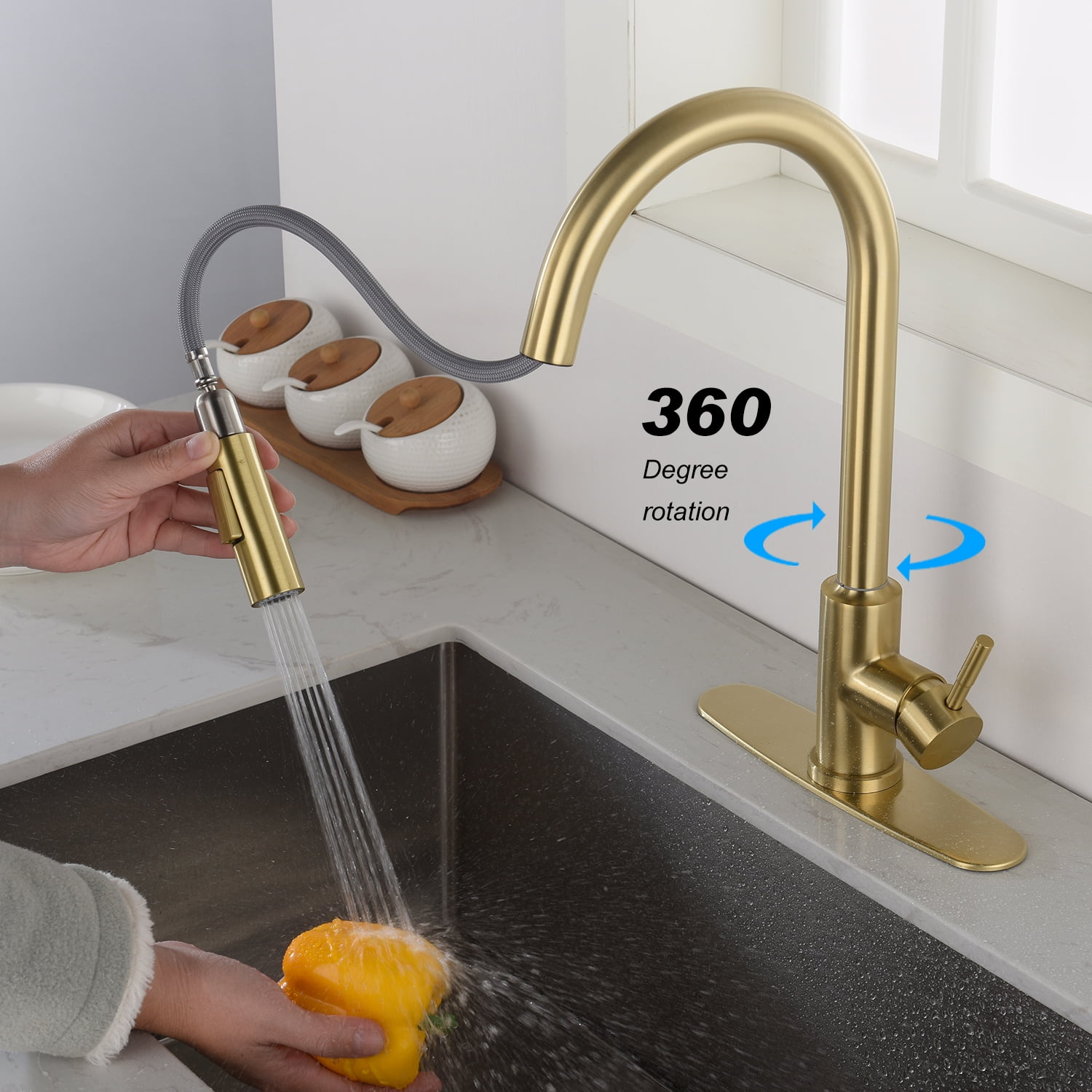 Private Jungle Single-Handle Touch Kitchen Sink Faucet with Pull Down Sprayer-Brushed Gold