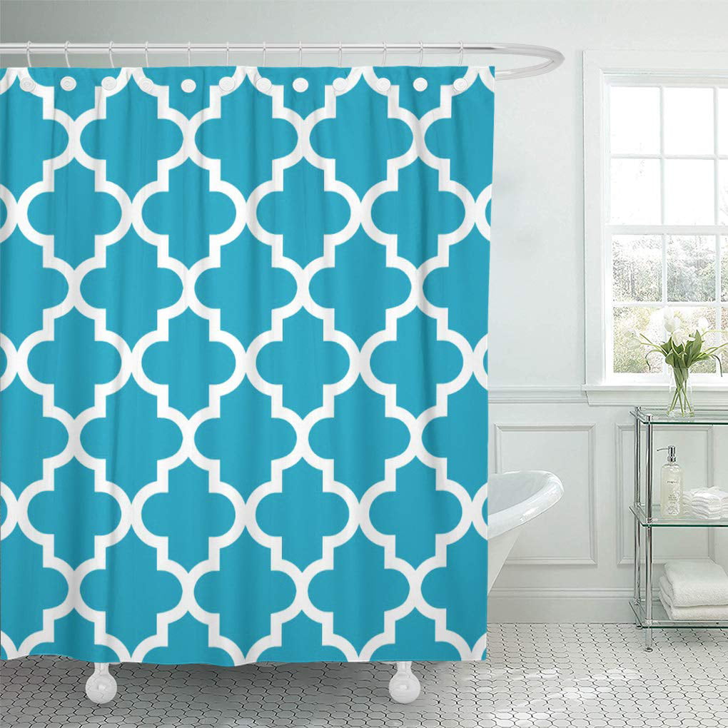 Atabie Patterned Moroccan Quatrefoil, Blue Lattice Shower Curtain