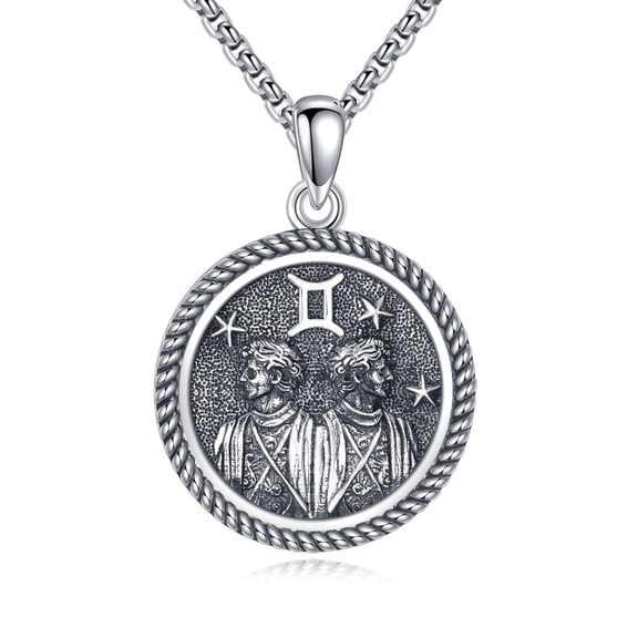 JUSORA Gemini Necklace 925 Sterling Silver Gemini Pendant And Chain Constellation Necklace Zodiac Jewelry Birthday Gifts for Women Men