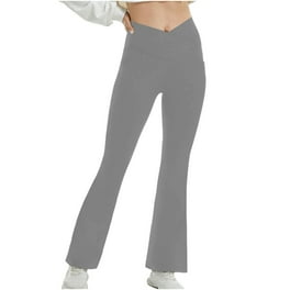 Women Fold Over Waistband Stretchy Cotton Blend Yoga Pants with A Wide  Flare Leg Trouser Pants High Waist Stretch Flare Wide Leg Yoga Pants Slim  Boho Bell Bottom Trouser 