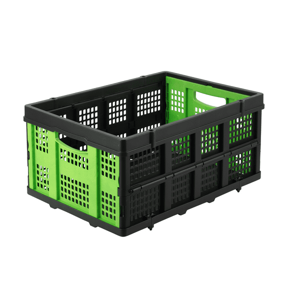 Foldable Collapsible Basket with Handle, Stackable Utility Crate for Home Office Kitchen Farm Camping Classroom Storage