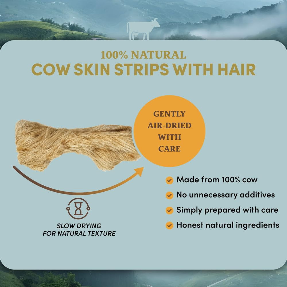 Oldfield Naturals Cow Skin Strips with Hair Dog Treats, Air Dried Beef Dog Treats, Single Ingredient High Protein Collagen Chews for Dogs, Long Lasting Natural Dog Chews, 4 lb 4 oz
