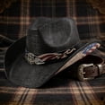 thumbnail image 4 of BiFandian Straw Cowboy Hat for Men and Women, US Flags Western Cowgirl Hat, Stylish Woven Wide Brim Cap with Decorative Bands, Suitable for Outdoor Activities & Casual Wear, Black, 4 of 5