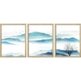 thumbnail image 3 of PixonSign Framed Canvas Print Wall Art Set - Watercolor Blue Mountain Range Landscape Art - Set of 3 Nature Wilderness Minimalist Wall Décor for Living Room, Bedroom - 12"x16"x3 Panels Natural, 3 of 5