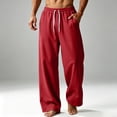 thumbnail image 5 of Men Solid Drawstring Wide Leg Sweatpants, Loose Casual Track Pants, Elastic Waist Athletic Jogger Trousers With Side Pockets For Daily Street Wear Red 2XL, 5 of 6